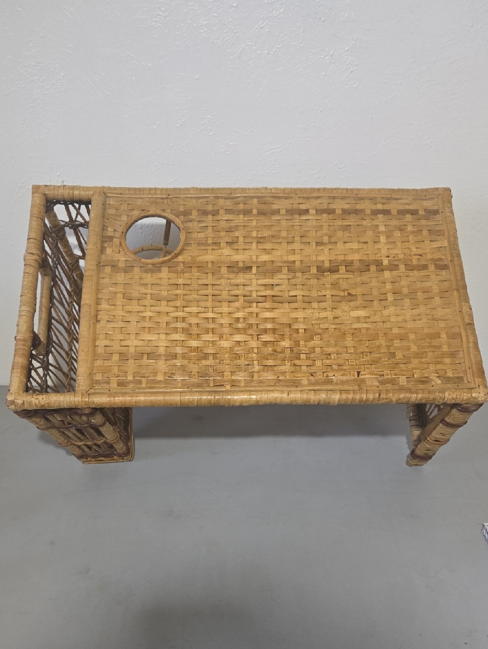 Woven Rattan Bed Tray with Cup Holder - Natural Brown